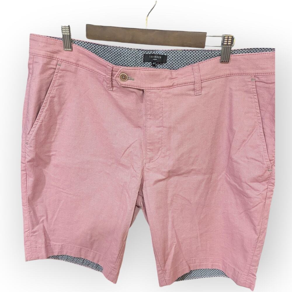 Ted Baker Shorts Mens 38R Pink Cotton Tailored Chino Flat Front Casual Summer‎